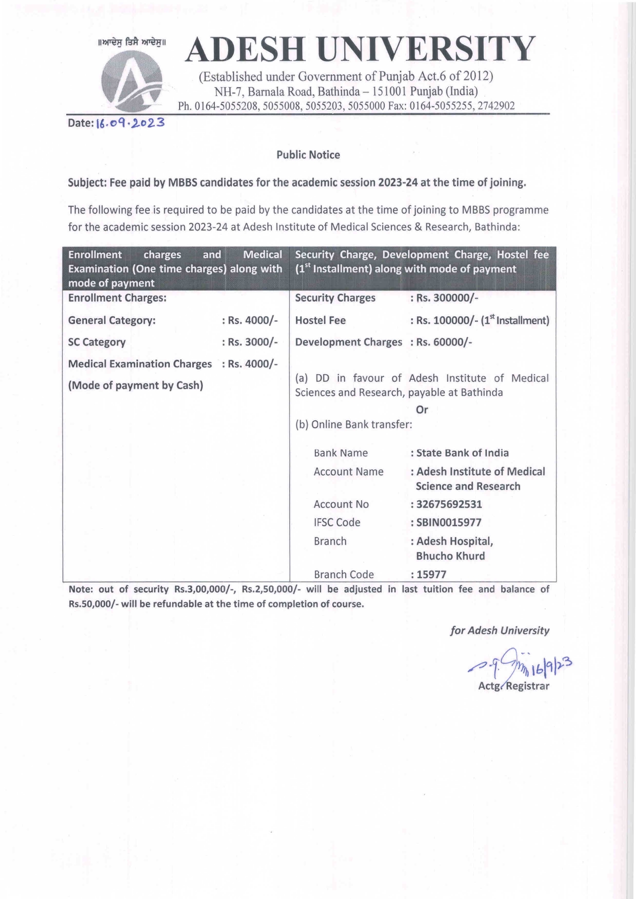 MBBS FEE 2023-2024